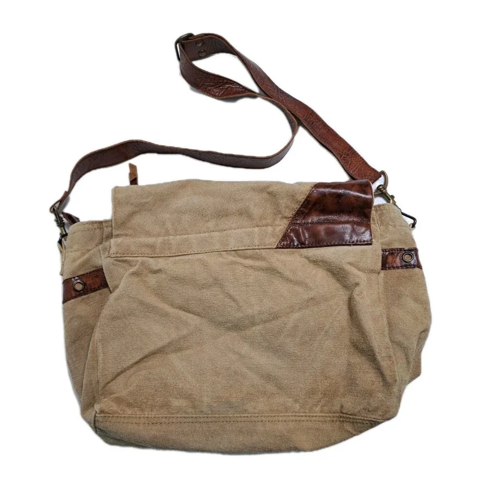 Canvas Leather Brown Messenger Bag Purse Oklahoma Fleur De Lis Khaki
